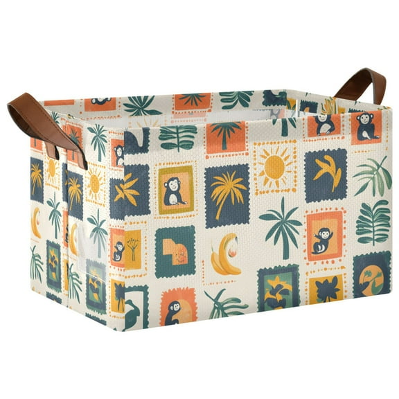 Yayeee Foldable Storage Basket for Shelves with Handles Waterproof Cloth Bins, Beige Playful Stamp