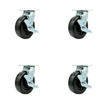 6 Inch Phenolic Swivel Caster Set with Ball Bearings and Brakes Service Caster