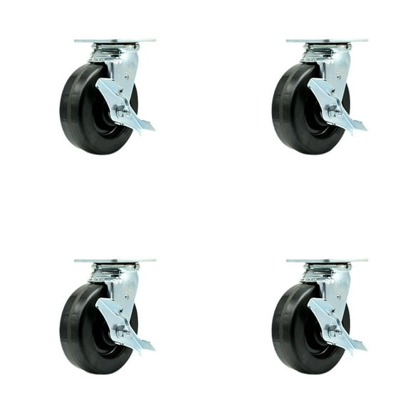 6 Inch Phenolic Swivel Caster Set with Ball Bearings and Brakes Service Caster