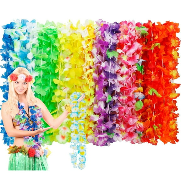 Tutuviw Hawaiian Leis Decorations,24Pcs Hawaiian Leis Bulk for Luau Party Decor,Colorful Flower Necklace Hula Dance Celebration Summer Beach Pool Birthday Theme Party Favors Supplies
