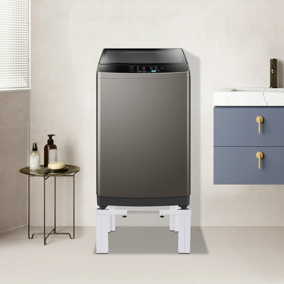 Laundry Pedestal Washing Machine Stand Adjustable Dryer Stand with 4 Feet Mini Fridge Stand White