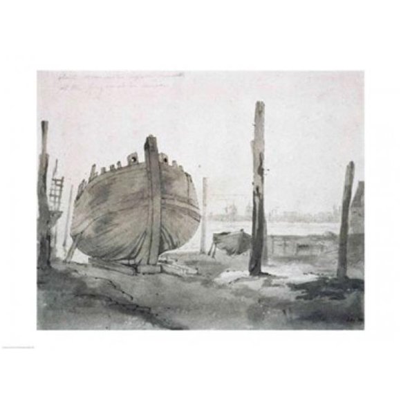 A River Scene with Vessel at Sunset Poster Print by John Constable - 24 x 18 in.