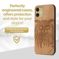 thumbnail image 2 of Case Yard Wooden Case Outside Soft TPU Silicone, Slim Fit Shockproof Wood Protective Phone Cover for Girls Boys Men and Women, Supports Wireless Charging Owl Design case for iPhone-12-Mini, 2 of 7