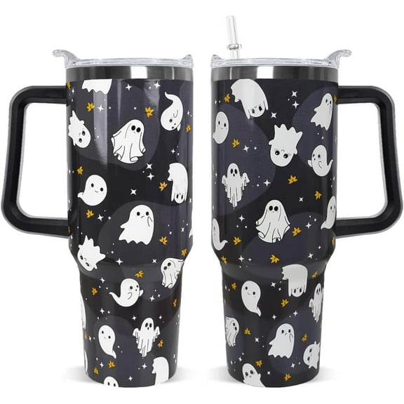 Halloween Tumbler 40 oz Ghost Tumbler Spooky Leak Proof Cup Insulated Water Bottle Coffee Travel Mugs for Halloween Decor Gifts for Women Men (1PCS)
