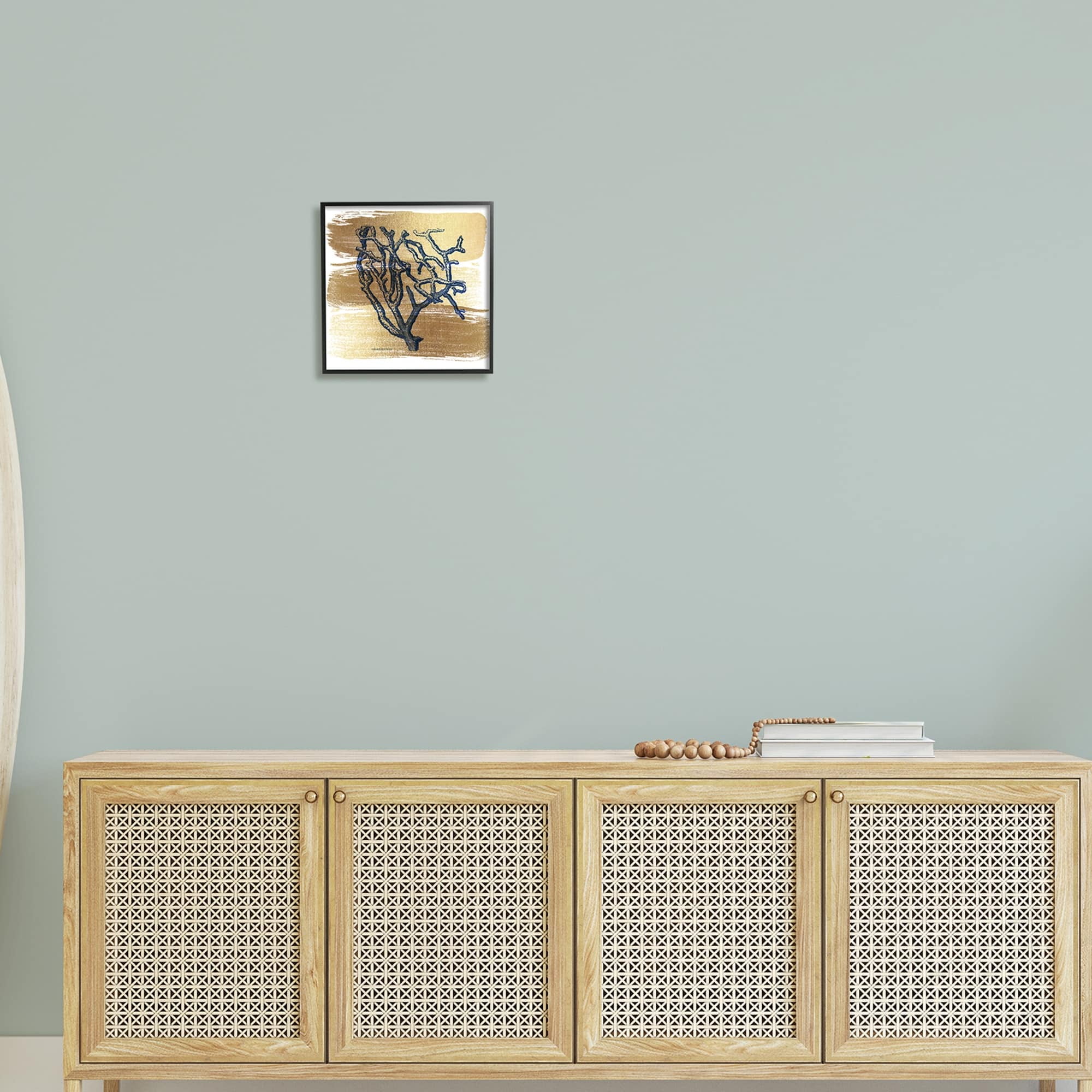 Stupell Industries Azure Blue Coral Golden Patterned Background Sea Plant,17 x 17, Design by Bluebird Barn