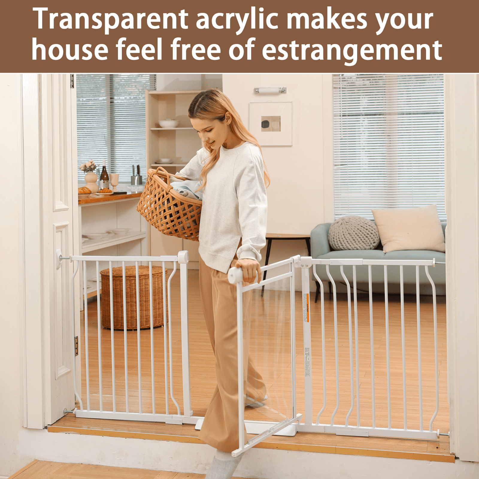 Fairy Baby Triple Lock Baby Gate with Clear Acrylic Panel - Adjustable 57-64" Wide Pressure Mount for Stairs Doorways