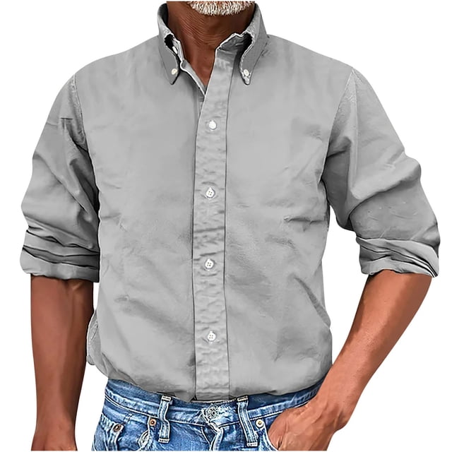 AherBiu Chemises à Manches Longues pour Hommes, Col à Revers, Ajustée, Décontractée, Plage, Voyage, Fête