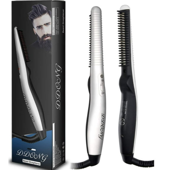 Electric Heated Beard Straightener & Styler Comb | Portable Men's Grooming Brush for Travel | Fast Heat Styling Tool