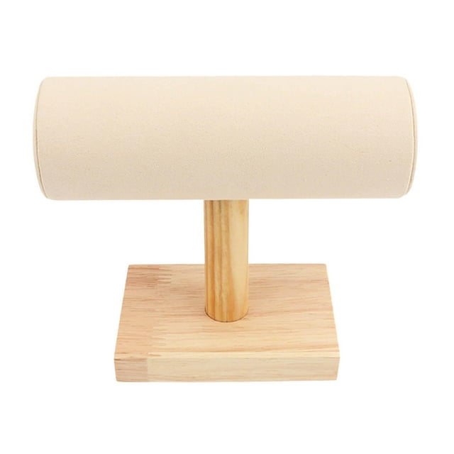 Expositor de joyas, soporte de almacenamiento, bandeja para relojes, cadena para coletero, vitrina de madera Beis pequeño