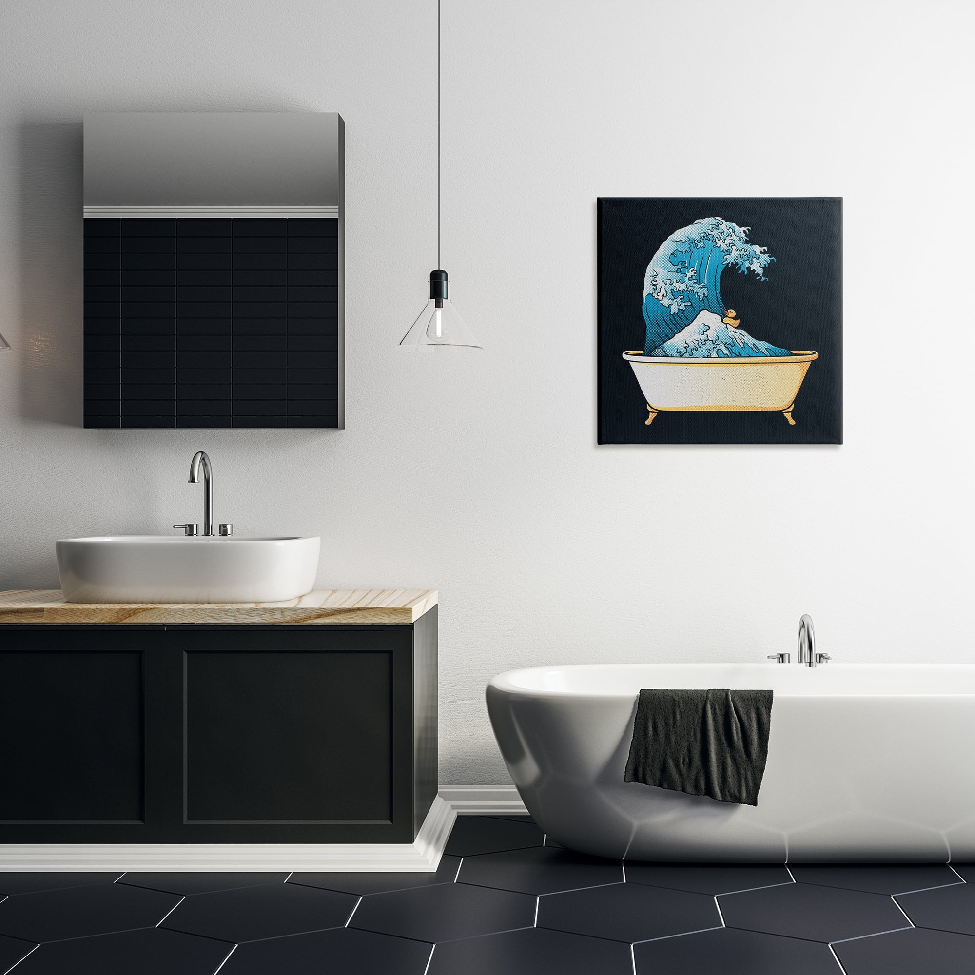 Stupell Industries Bathtub with Kanagawa Wave Canvas Wall Art, design by Tobe Fonseca