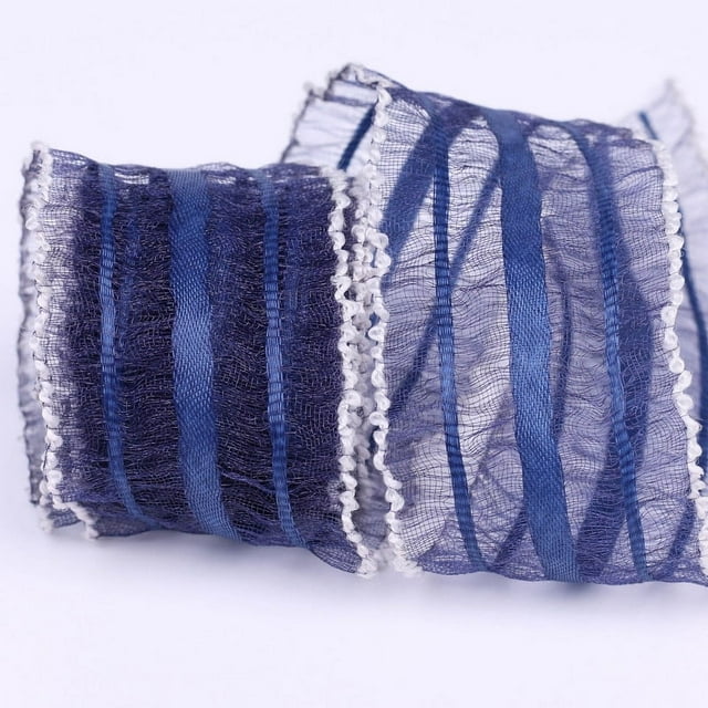 Xiao Hua Cinta de gasa de 10 yardas por rollo: perfecta para invitaciones de boda, decoración festiva y envoltura de regalos, azul oscuro.