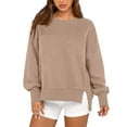 thumbnail image 5 of Ladies Casual Solid Crewneck Sweatshirt Loose Fit Long Sleeve Pullover Tops Split Hem Fashion Daily Streetwear, 5 of 5