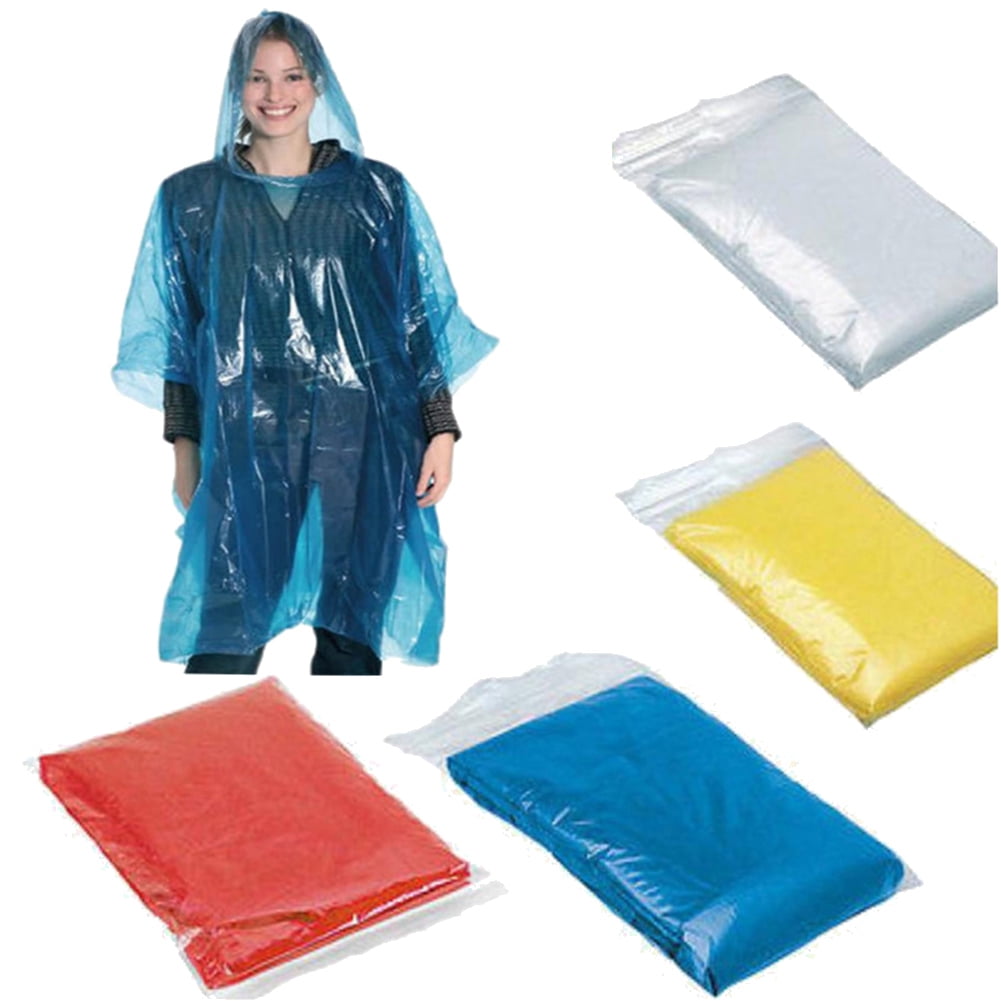 Disposable Adult Poncho Raincoat Hiking Emergency Waterproof Travel Hooded 