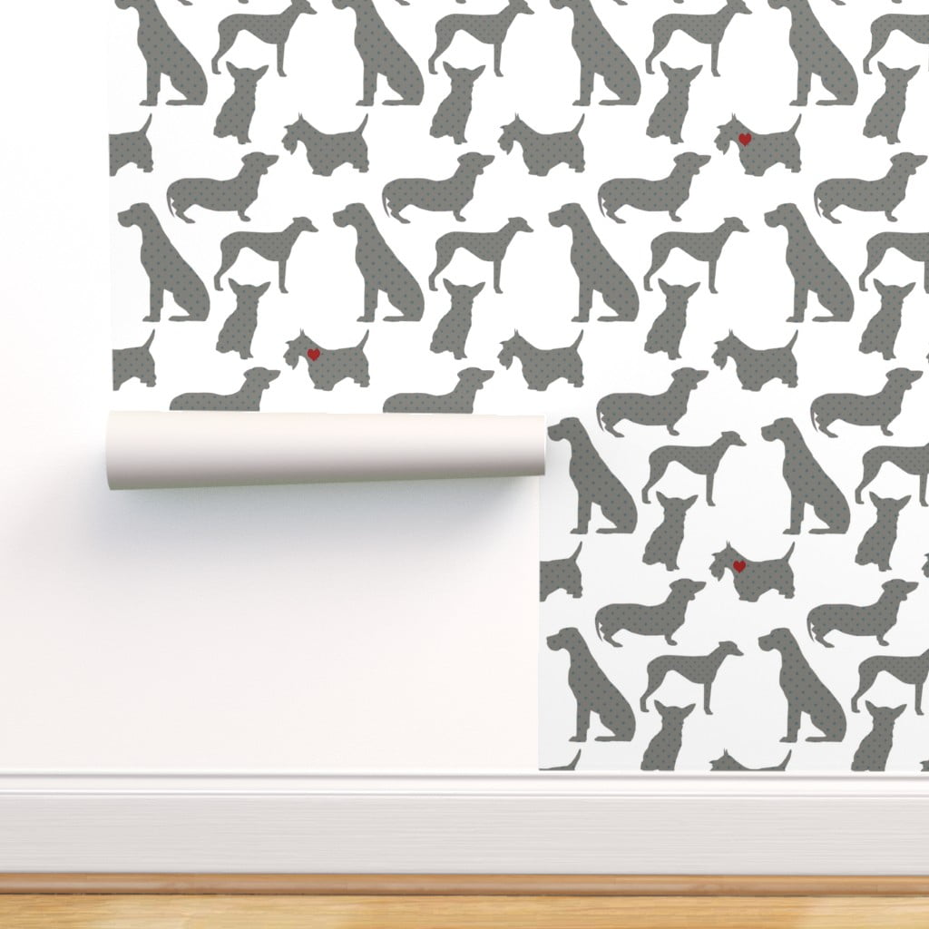 White Dog Animal Fabric Removable Wallpaper 8280