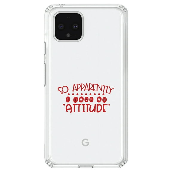 DistinctInk Clear Shockproof Hybrid Case for Google Pixel 4 XL (6.3" Screen) - TPU Bumper Acrylic Back Tempered Glass Screen Protector - So Apparently I Have An Attitude - Red