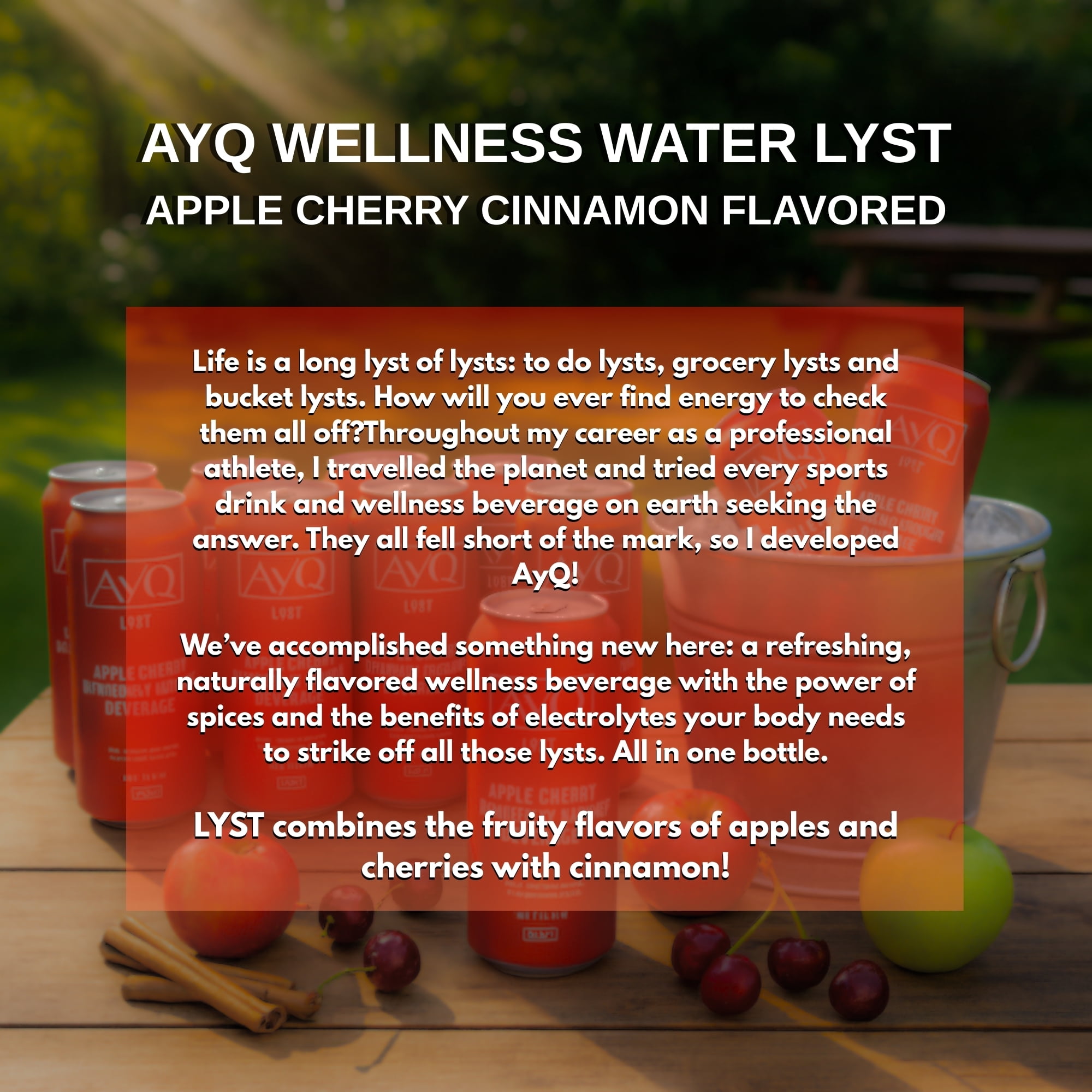 AYQ Beverages Apple Cherry Cinnamon Drink, Flavoured Fruit Beverage for Hydration, Added Vitamins with BCAA, Electrolytes, Vegetarian & Gluten Free, Ready to Drink, 473 mL Cans, 12-Pack
