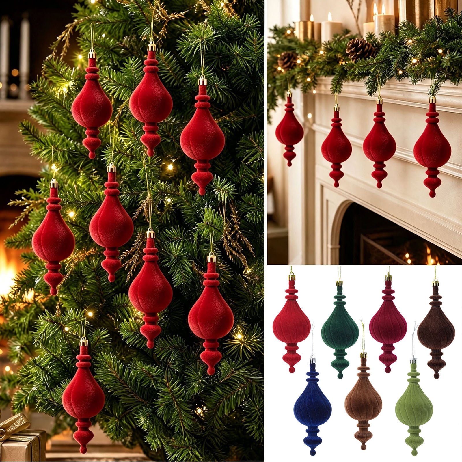 WeDecorBay 8 Piece Christmas Ball Ornament Set Plastic Hanging Pendant Mixed Shape Christmas Tree Scene Wreath Window Home Office School Hotel Holiday Party Decor
