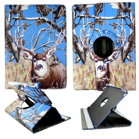 Rim Hard Faceplates Blue Deer Camo Apple Ipad Air / Ipad 5 PU Leather Folding Tablet 360 Rotating Case Cover Attractive Hard Phone Case Snap-on Cover Rubberized Touch Faceplates ()