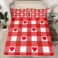 thumbnail image 2 of Castle Fairy Love Heart Couple 4 Pieces Queen Sheet Sets for Teens Adults,Red White Ultra Soft Flat Sheet,Geometric Plaid Queen Fitted Sheet,Lightweight Room Decor, 2 of 7