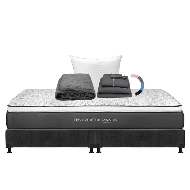Colchón King Size Trini + Box + Almohada Royal + Protector Lux + Sábanas Royal