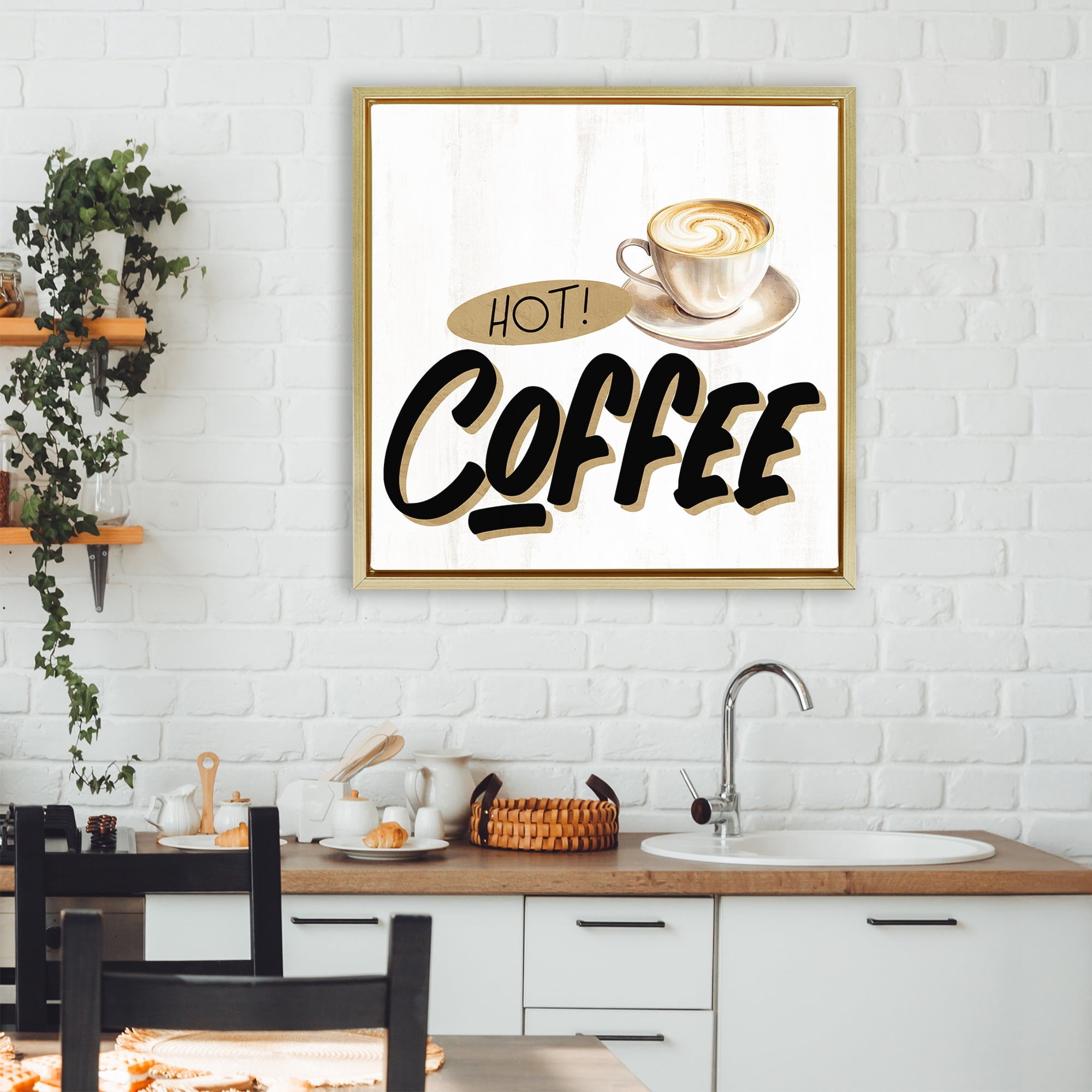 Stupell Industries Retro Fresh Hot Coffee Gold Framed Floater Canvas Wall Art, design by Kim Allen
