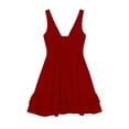 thumbnail image 4 of Women's Deep V Neck Dresses Sleeveless Twist Waist Tiered Ruffle Hem Mini Dress Summer Going Out Party Outfits Red M, 4 of 6