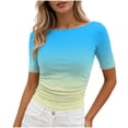 thumbnail image 2 of Womens Tops Short Sleeve Boat Neck T-Shirts Slim Gradient Printed Pleated Tees 4th of July Shirts Women, 2 of 7