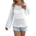 thumbnail image 2 of Womens Crochet Cover Up Long Sleeve Loose Fit Casual Sweater Hollow Out Knit Tops White XL, 2 of 9