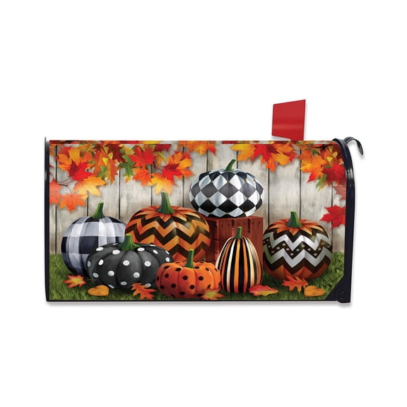 Briarwood Lane Fall Mailbox Cover  - Standard Size - Patterned Pumpkins Autumn For Fall Mailbox Cover