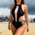 thumbnail image 2 of Womens Cutout One Piece Swimsuit Bathing Suit Backless Halter Neck High Cut Bikini Swimwear Beach Fashion (2XL, Black), 2 of 5