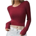 thumbnail image 3 of Fall Saving! HVOBTTY Womens Long Sleeve Pullover T Shirt, Fall Tops for Women, Women's Casual Fashion Solid Color Crew Neck Loose Basic Base Layering Top Red, XL, 3 of 5