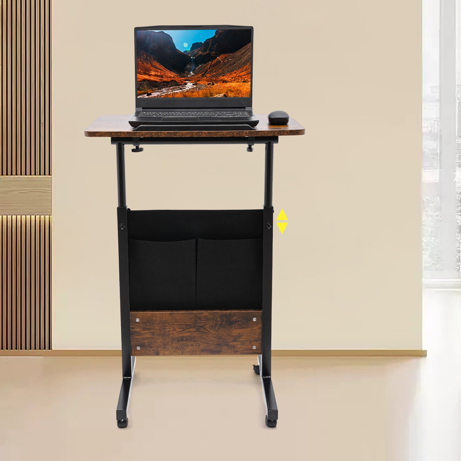 Modern Rectangular Adjustable Standing Desk Portable Laptop Desk Rolling Computer Stand Brown