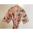 thumbnail image 4 of Cotton kimono Robe Dressing Gown, Block Print Bridesmaid Robe, Summer Nightwear, one Size Robe , Handmade Cotton Robe, Crown Print Robe, 4 of 5