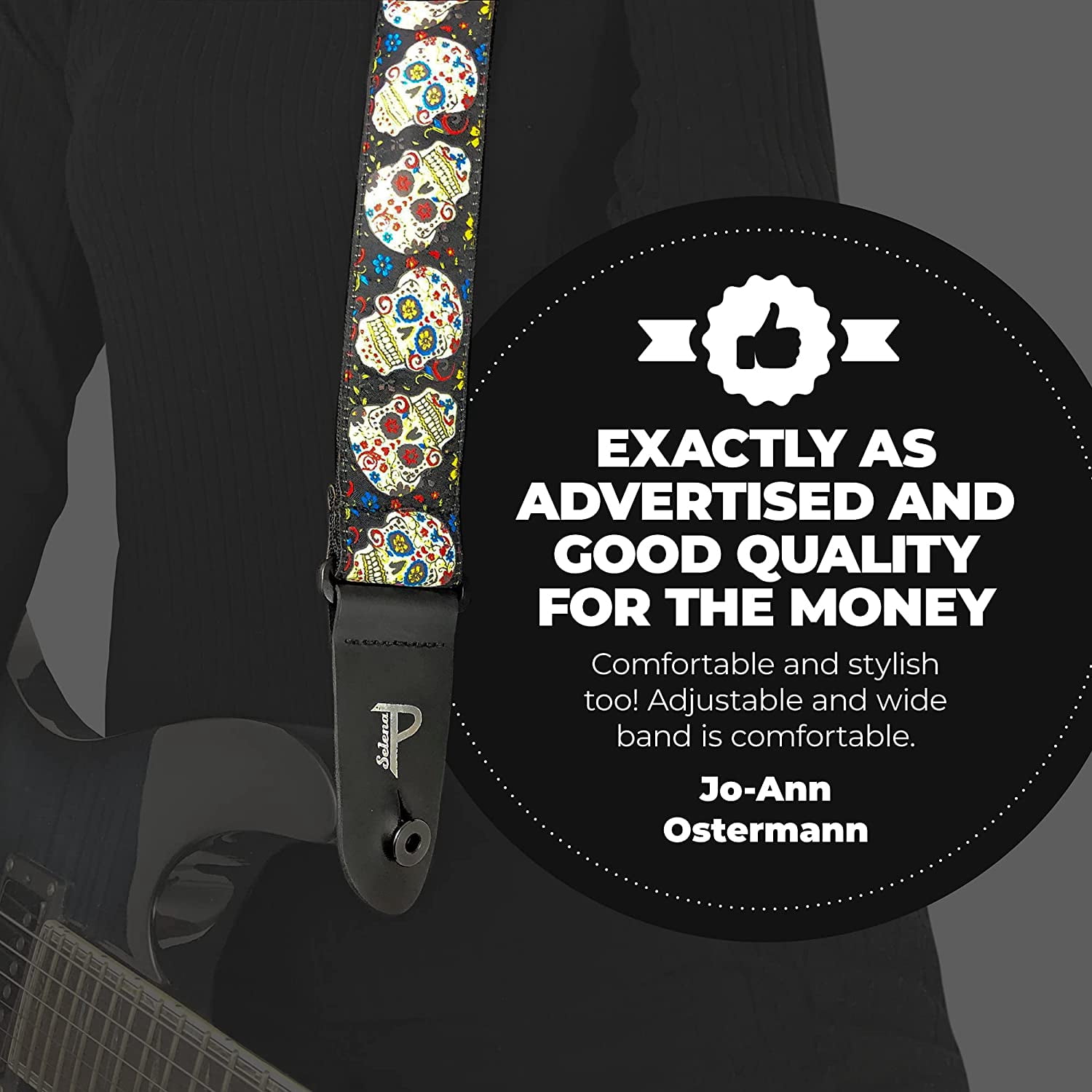 Perri's The Hope Collection by Selena 2" Jacquard Guitar Strap Happy Sugar Skulls w Black Background 2 in.