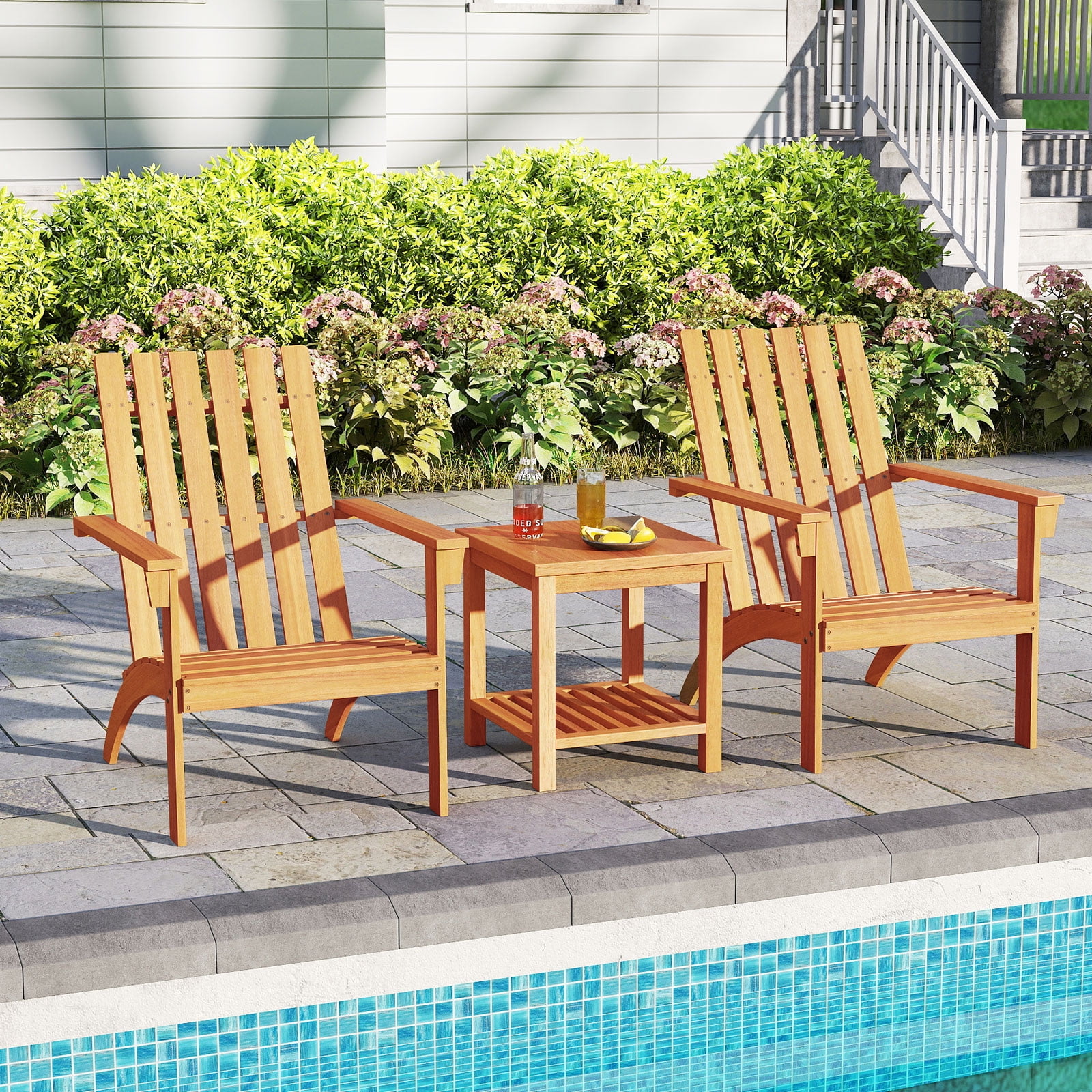 Patiojoy 2PCS Wooden Adirondack Chair W/Ergonomic Design Outdoor Lounge Armchair Acacia Wood chair for Yard&Patio Natural Color