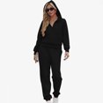 thumbnail image 5 of Puntoco Pants for women Women's Two-piece Set with Half Zipper Hooded Sweatshirt Oversized Sweatshirt Loose and able Sweatpants Set Black 6(M), 5 of 9
