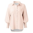 thumbnail image 4 of Alun Womens Smocked Striped Boyfriend Shirts Casual Collar Long Sleeve Oversized Button down Blouse Tops with Pocket Shirred 2026 Spring Summer Leisure Outfits Beige XL, 4 of 4
