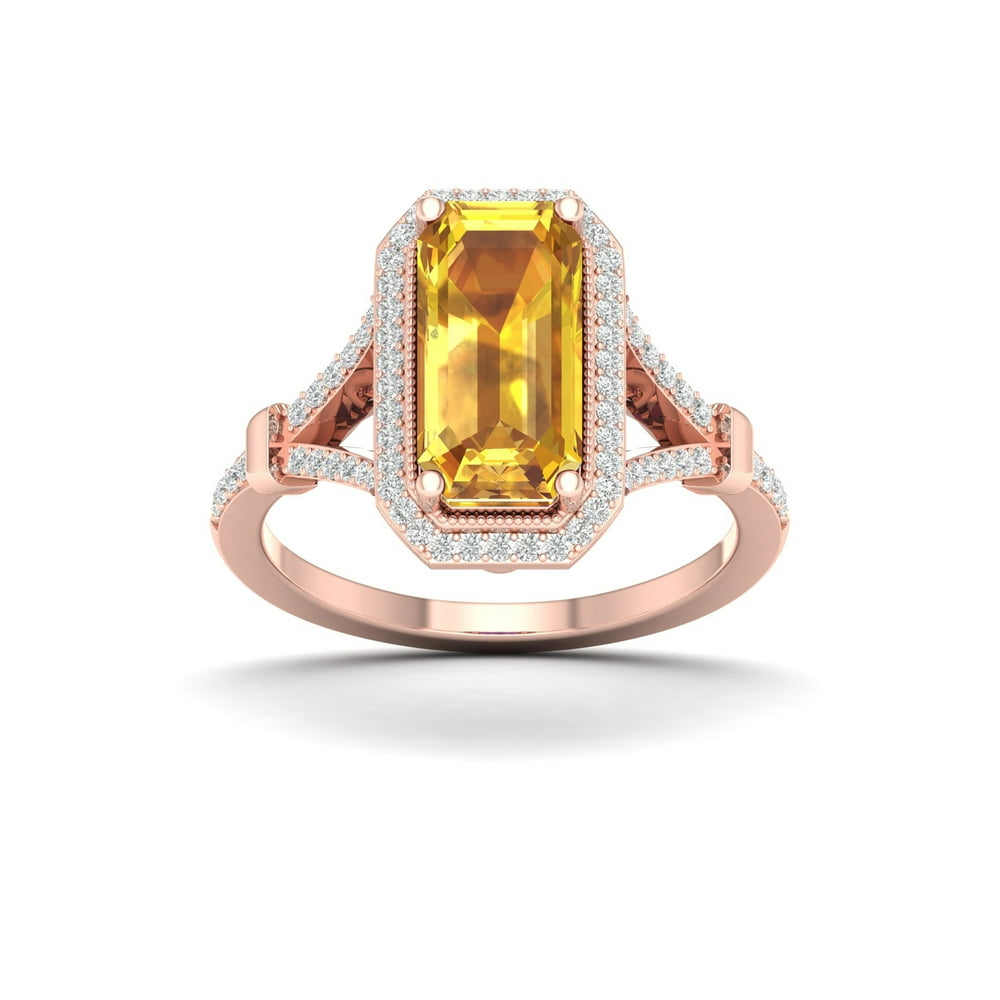 Imperial - Imperial Gemstone 10K Rose Gold Emerald Cut Citrine 1/5 CT