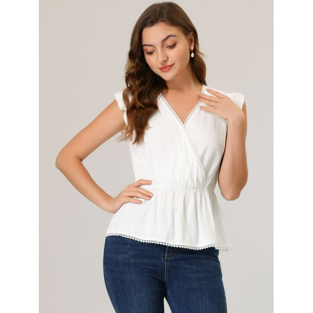 Mezclilla Blusa Blanca Peplum Camisa Blanca Peplum