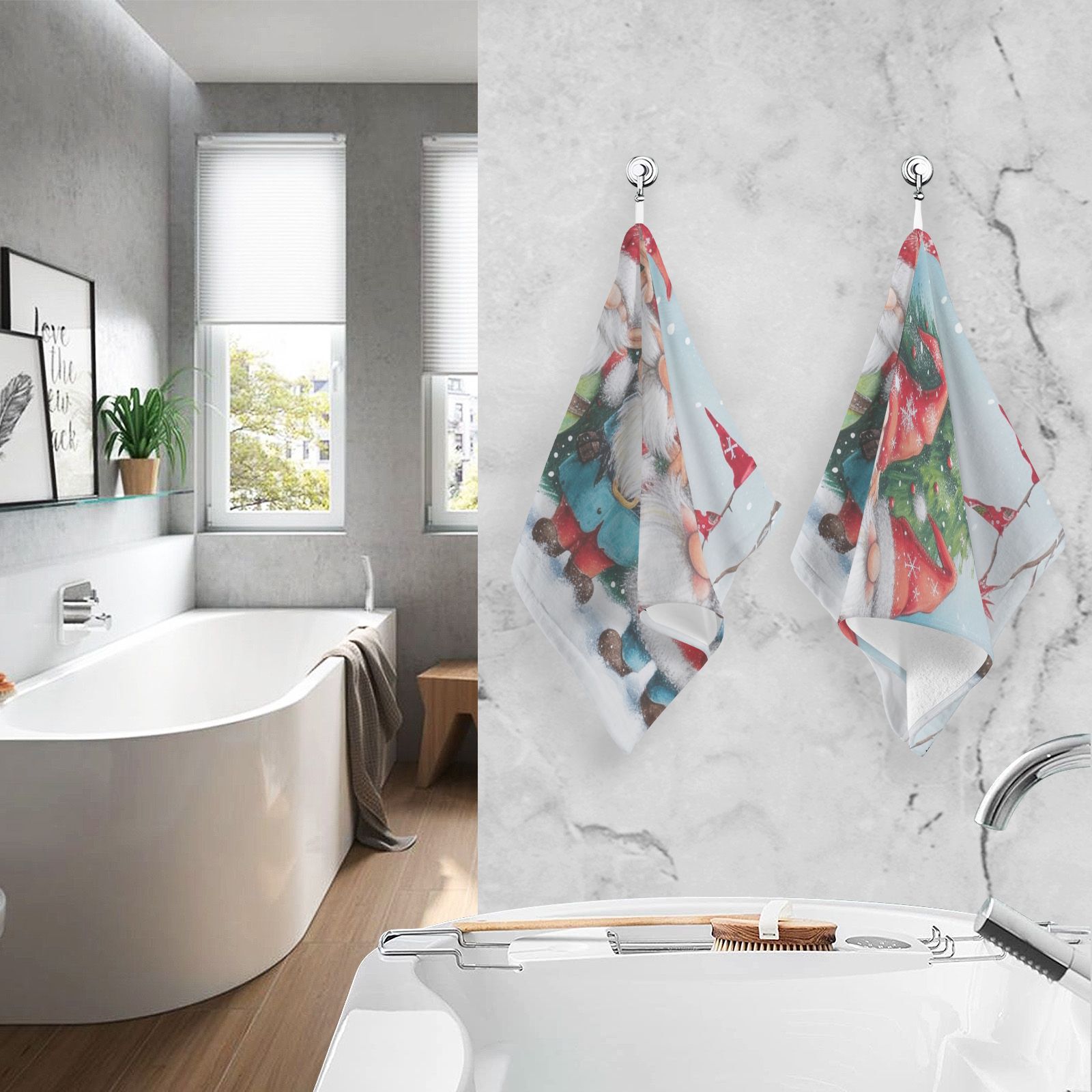 Gnomes Christmas Trees Hand Towel Bath Towels Face Towels Cotton Absorbent for Home Hotel Spa Swimming Yoga Sports Decorative Towel Set of 2