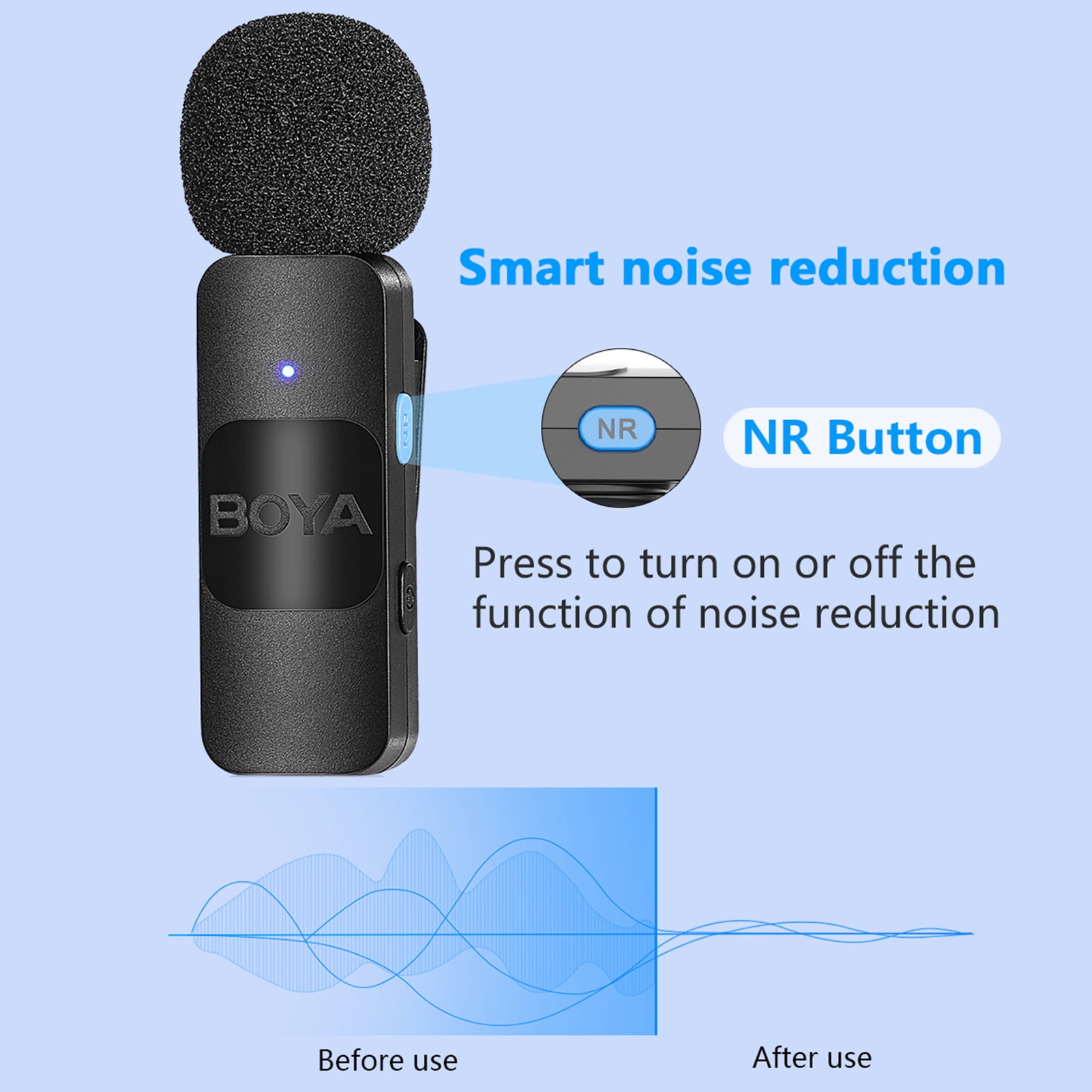 BOYA BY-V1 One-Trigger-One 2.4G System Clip-on Phone Microphone Omnidirectional Mic Auto Pairing Smart Noise Reduction 50M Transmission Replacement for 14131211 Series