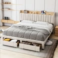 thumbnail image 1 of PIONEERWORKS King Bed Frame with Storage Headboard Platform, Linen Fabric Platform Bed with Charging Station & Drawer, No Box Spring Needed, Easy Assembly, Beige, 1 of 9