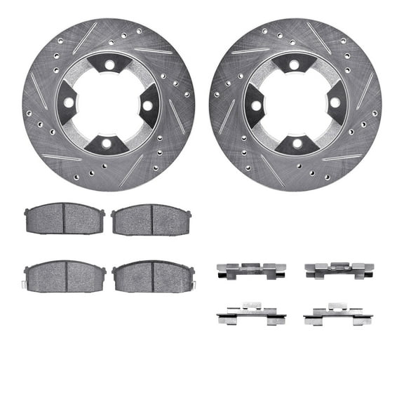 Dynamic Friction Company Front Brake Rotors-Drilled and Slotted-Silver with 5000 Advanced Brake Pads includes Hardware 7512-67178