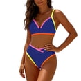 thumbnail image 3 of cocolona Womens High Waisted Bikini Sets V Neck Color Block Two-Piece Swimsuits Vacation Beach Bathing Suit, 3 of 7