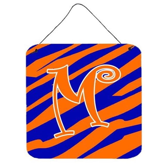 Carolines Treasures CJ1036-MCARC Monogram Initial M Tiger Stripe Blue & Orange Set of 2 Cup Holder Car Coaster