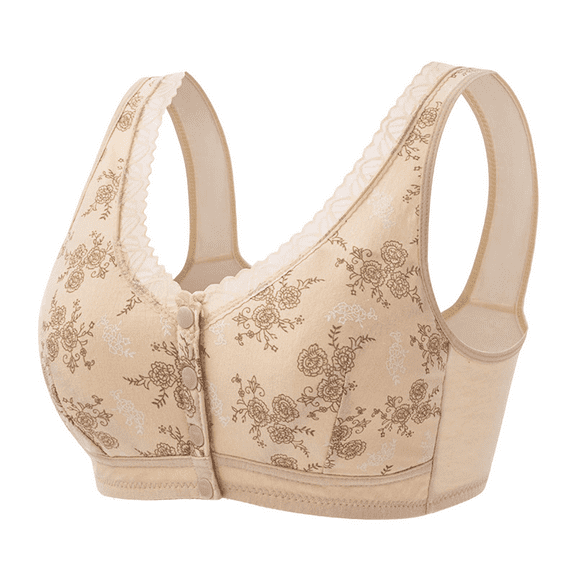 Fulorrnie Bras for Women Plus Size Wirefree Comfort Supportive High Impact Back Smoothing Sport Lift Bra Beige 40