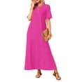 thumbnail image 2 of Summer Maxi Dresses for Women Beach Vacation Casual Short Sleeve Long T Shirt Dress with Pockets Rose Red L, 2 of 9