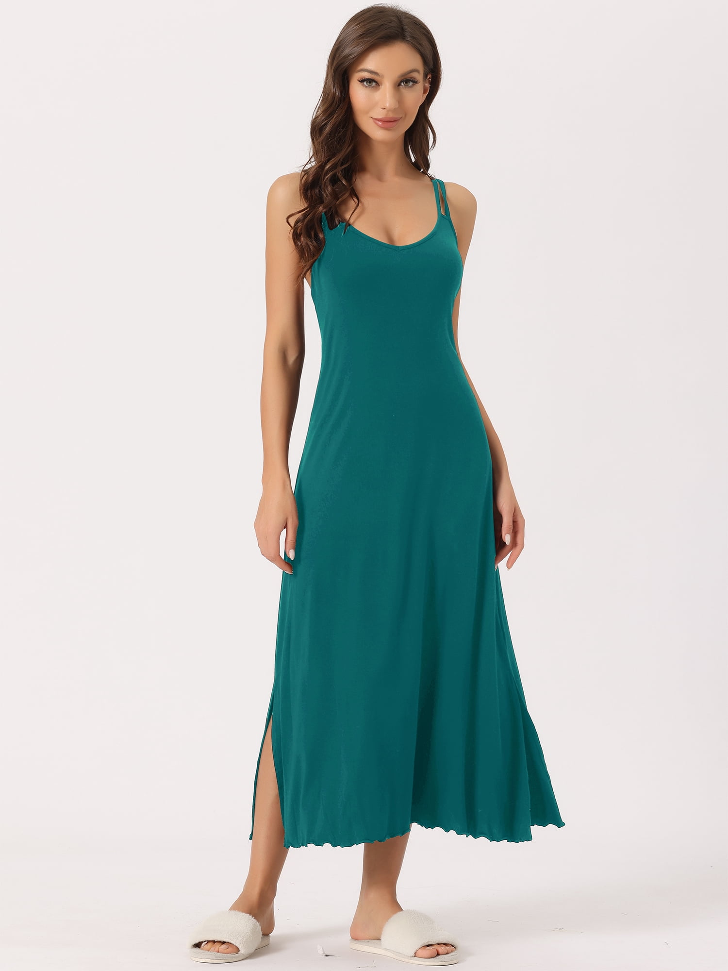 DARING DIVA Women's Lingerie Nighties Midi Racer Back Pajama Dress M Peacock Blue