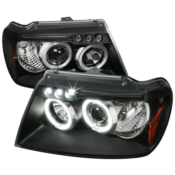 Dual Halo Projector Headlights (Black Housing/Clear Lens) Made for and Compatible with 1999-2004 Jeep Grand Cherokee