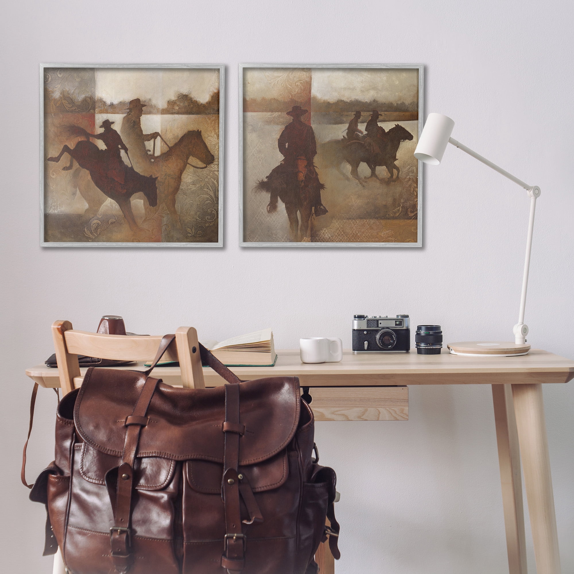 Stupell Industries Rodeo Cowboy Silhouette Animals & Insects Painting Gray Framed Art Print Wall Art, 24 x 24, Set of 2